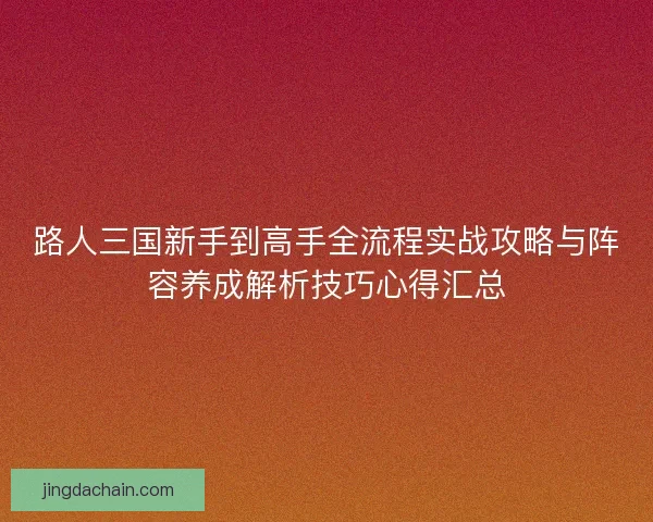 路人三国新手到高手全流程实战攻略与阵容养成解析技巧心得汇总